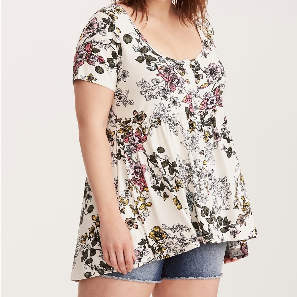 SOLD - Torrid Floral Print Babydoll Top- Size 2